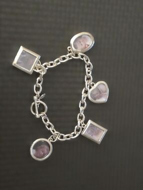 Silver Tone Heart & Frame Photo Charm Bracelet